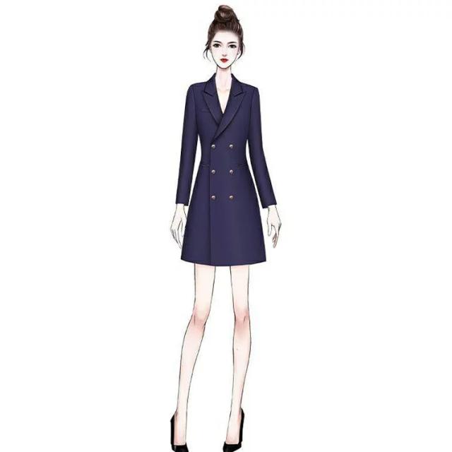 モワティエ テーラードジャケット ロングワンピース 長袖 比翼ボタン 【M】 ロングテーラードジャケット ダブルボタン スーツ ワンピース