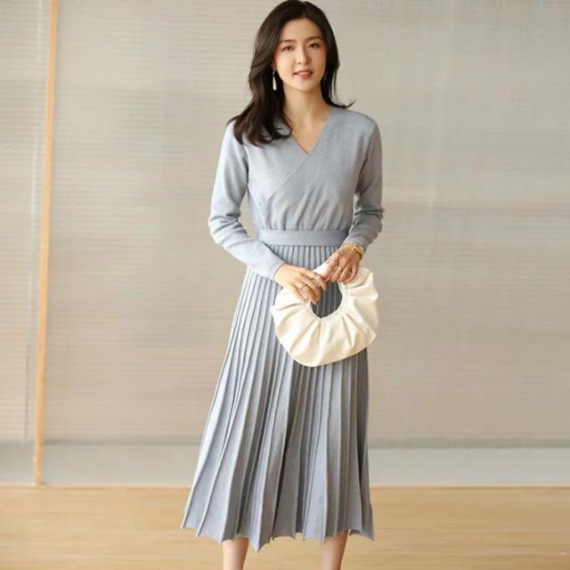 全9色×4サイズ！ニットワンピース カシュクール ニット