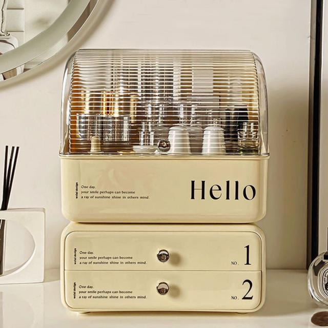 今だけ500円OFFクーポン＆P5倍 メイクボックス 化粧品収納 2段式 大容量 分割設計 引き出し 蓋付き 防塵 防水 寝室 洗面所 コスメ収納 ケース 収納箱 化粧品 パウダー ネイル 口紅 香水 アクセサリー 小物入れ 小物収納 持ち運び おしゃれ 女子の通販は