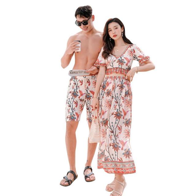 2903-水着 ペアルック カップル水着 レディース メンズ 花柄パッド付き