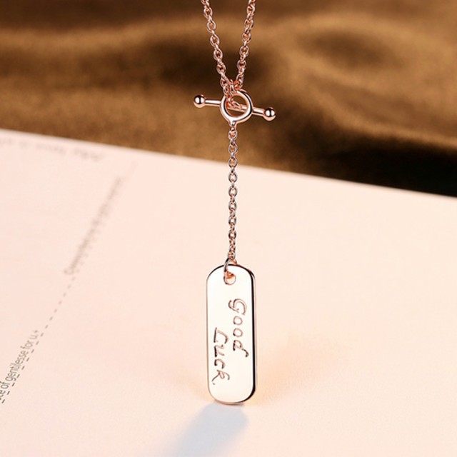 ネックレス 40+5cm アジャスター 引き輪 シルバー925 ピンクゴールド アズキチェーン 石なし ゆれる タグ 文字入り goodluck cn0063の通販は