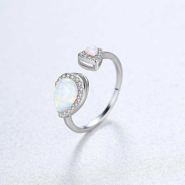 リング フリーサイズ9〜16号 人工オパール シルバー925 ホワイト ブルー シルバー ドロップ 大粒 3本爪 おしゃれ 可愛い cr0270の通販は 5,980円