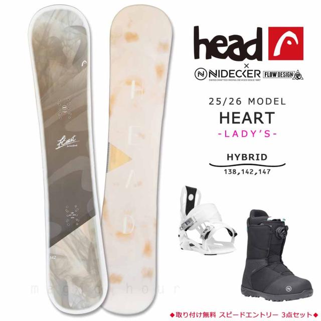 スノーボード 板 レディース ボード 3点 セット HEAD ヘッド HEART FLOW フロー ビンディング ブーツ 2026モデル スノボー 初心者 ハイブリッドキャンバー
