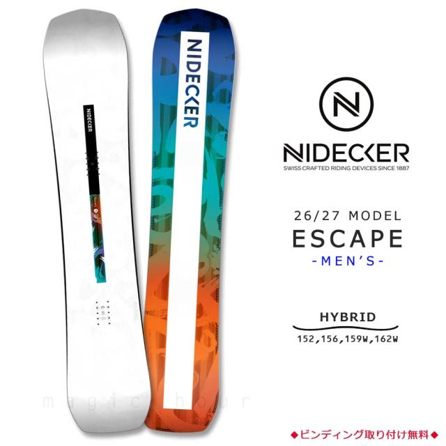 予約商品 NIDECKER ナイデッカー ESCAPE 2027 スノーボード 板 メンズ 単品 ハイブリッドキャンバー ディレクショナルツイン