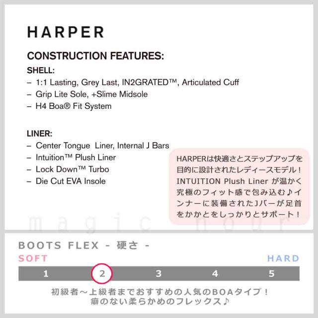 スノーボード ブーツ BOA レディース RIDE ライド HARPER ダイヤル ダイアル式 23-24 2024モデル ミドルフレックス 大きいサイズ 23cm - 25.5cm 黒 ブラック