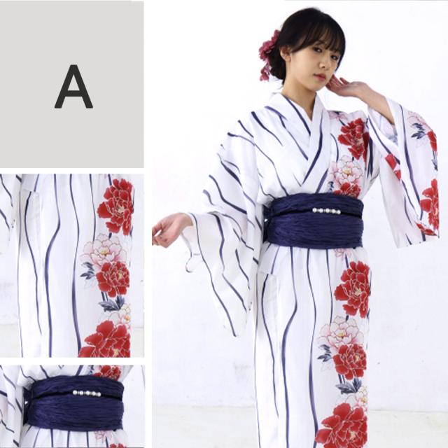 浴衣 セット レディース 夏用 花 浴衣 作り帯 2点セット F 花柄 和服
