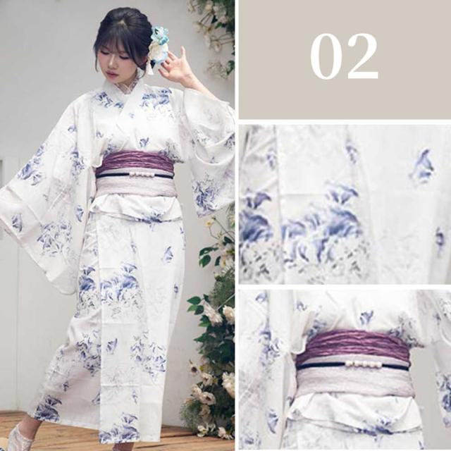 浴衣 セット レディース 夏用 浴衣 作り帯 2点セット 3点セット F 花
