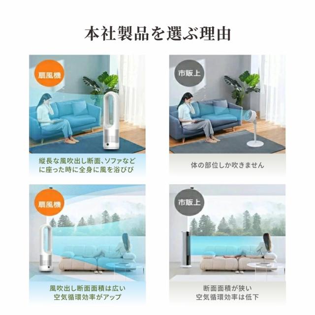 羽なし扇風機 扇風機 冷暖兼用 1台2役 自動首振り 冷暖タイプ 羽根なし扇風機 DCモーター 8段階風量調節 リモコン付き サーキュレーター 羽根なし扇風機 おしゃれ 換気 熱中症対策 静音 省エネ 節電_14