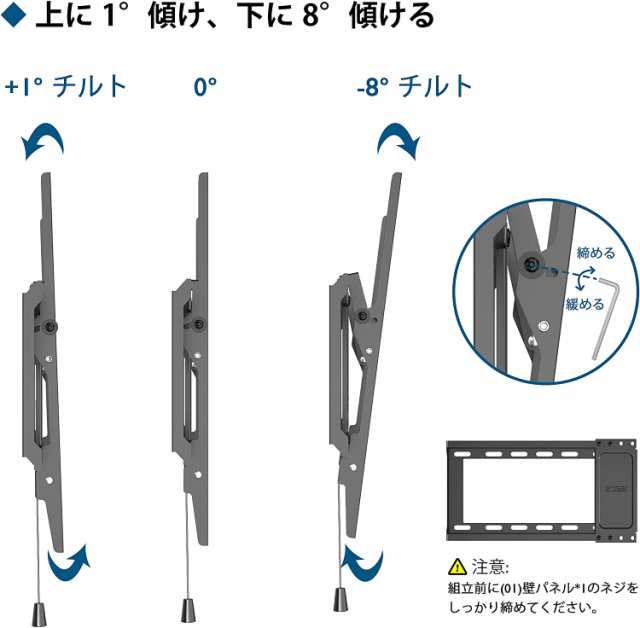 1homefurnit 壁掛けテレビ 金具 37-82インチ対応 テレビ 壁掛け 軽量薄型 耐荷重60kg VESA最大対応600x400mm  角度調節 取付簡単 の通販はau PAY マーケット - KUMASEN公式ショップ