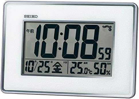 セイコークロック 掛け時計 置き時計兼用 電波 デジタル 高精度 温度 湿度 表示 銀色メタリック 本体サイズ: 16.7x24.7x2.7cm SQ443S