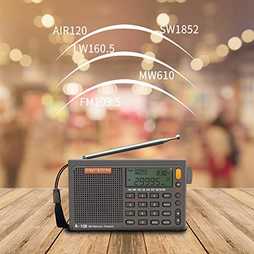 RADIWOWで作る SIHUADON R108 ポータブル BCL短波ラジオAM FM LW SW 航空無線 DSPレシーバー LCD 良好屋内および屋外アクティビティの両親への贈り物