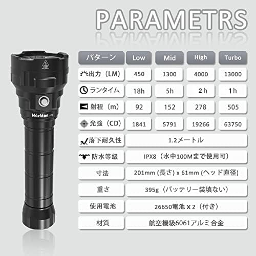 Wurkkos ダイビングライト DL70 LED 懐中電灯 防水 13000LM ダイビング 懐中電灯 XHP50.2 LED×4採用 水中ライト 水中100Mまで使用可能 防災グッズ 魚突き 釣り キャンプ 登山 アウトドア ハンディライト_1