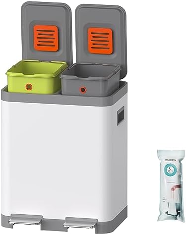 フタ付きゴミ箱 分別 2段 おしゃれ ごみ箱 ステンレス ゴミ箱 ペダル式 キッチン ゴミ箱 消臭 ダストボックス 2×15L 大容量 長方形 生ごみ ゴミ箱 インナーバケット2つ 密閉 音無し 室内 オフィス ベランダ (白 15+15L)の通販は 12,552円