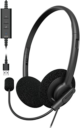 エレコム ヘッドセット 有線 USB接続 デュアルマイクノイズリダクション マイク左右使用可能 軽量 ミュート・音量調節付き USB-A 両耳 ブラック HS-HP103UNCBK