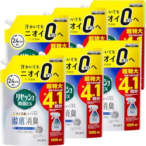 (ケース販売)リセッシュ除菌ＥＸ 汗・皮脂臭のニオイ予防までできる徹底消臭 香りが残らないタイプ 詰替え用 １２００ｍｌ×6個 大容量