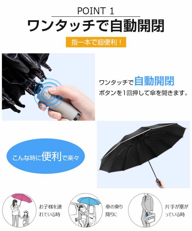 【色: ネイビー】折りたたみ傘 12本骨 超大サイズワンタッチ 自動開閉 雨傘