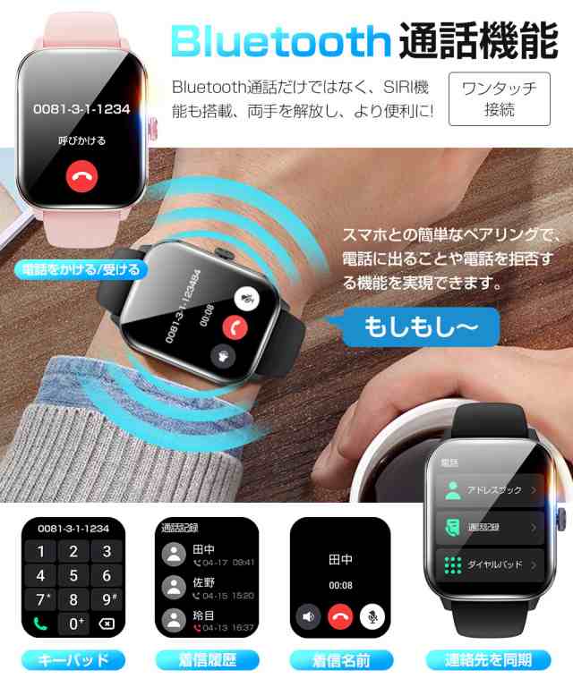 スマートウォッチ 血糖値測定 体温 血圧 血中酸素 Bluetooth通話 1.91