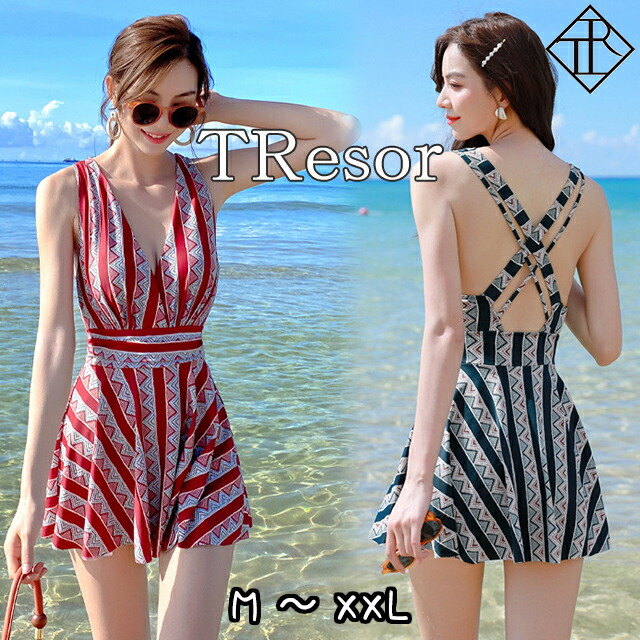 水着 レディース 水着 体型カバー ビキニ 大きいサイズ ビキニ 人気 盛れる セクシー リゾート 20代 30代 40代 フレアスカート 美脚効果 足長 花柄 ストライプ 大人可愛い シンプル 体型カバー ワンピース クロスストラップの通販は 5,990円