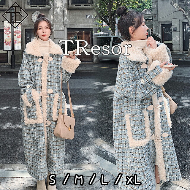 アウター レディース ボア コート ブルゾン もこもこ 大きいサイズ 秋 冬 暖かい ボアジャケット ボアコート チェック柄 ロング丈 防寒 細見え 他と被らない 大人可愛い お洒落 カジュアル フェミニン ファー お出かけ デート ポケットの通販は 11,542円