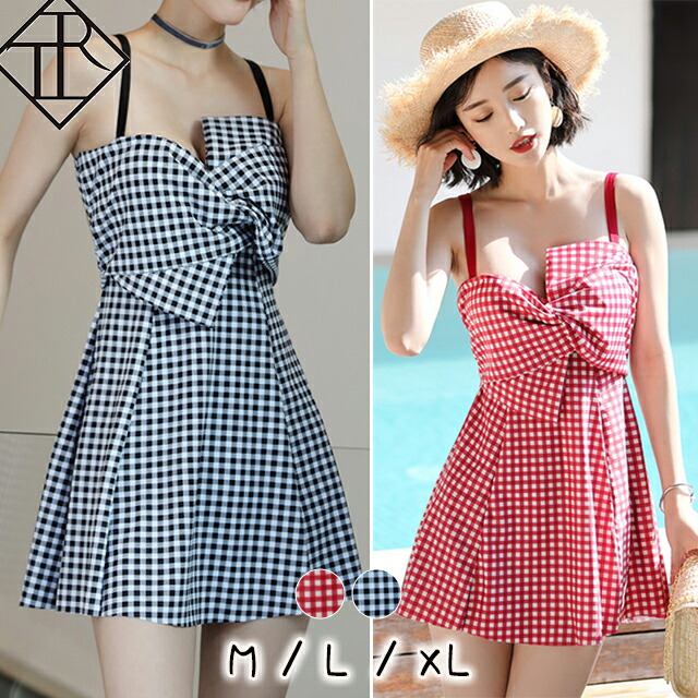 水着 レディース 水着 体型カバー ビキニ 大きいサイズ ビキニ 人気 盛れる セクシー 背中見せ 他と被らない 可愛い フェミニン 甘め お洒落 キュート バックリボン ギンガムチェック Aライン ワンピース 大人女子 清楚 プール 海 温泉の通販は