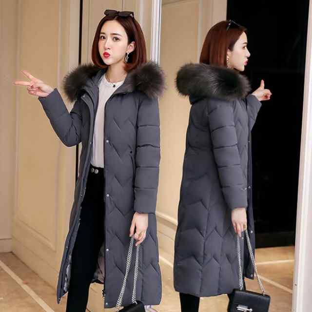 ダウンコート レディース ロング ダウン コート ダウンジャケット アウター 上着 大きいサイズ ファーフード パーカー エコファー シンプル カジュアル ガーリー 暖かい 防寒 細見え 着痩せ効果 体型カバー 新作 人気 無地 ウィメンズの通販は
