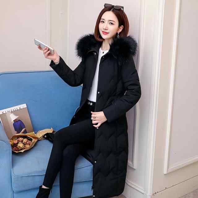 ダウンコート レディース ロング ダウン コート ダウンジャケット アウター 上着 大きいサイズ ファーフード パーカー エコファー シンプル カジュアル ガーリー 暖かい 防寒 細見え 着痩せ効果 体型カバー 新作 人気 無地 ウィメンズの通販は