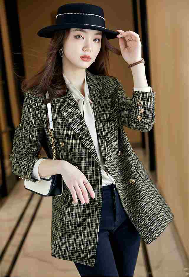 チェック柄ダブルジャケット S M L XL 2XL 3XL 4XL グレー ホワイト グリーン大人可愛い 可愛い お洒落 綺麗 キレイめ 上品 セレブ 大人女子 お呼ばれ テーラードジャケット モテ服の通販は 6,871円
