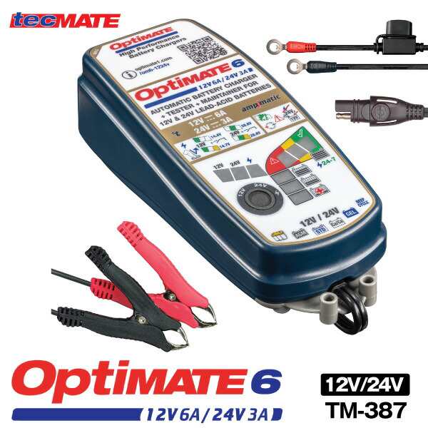 OptiMATE6 TM-387 オプティメイト6 セレクト 12V/24V バイク 車用バッテリー充電器 ディープサイクル対応 強力回復充電機能（サルフェー