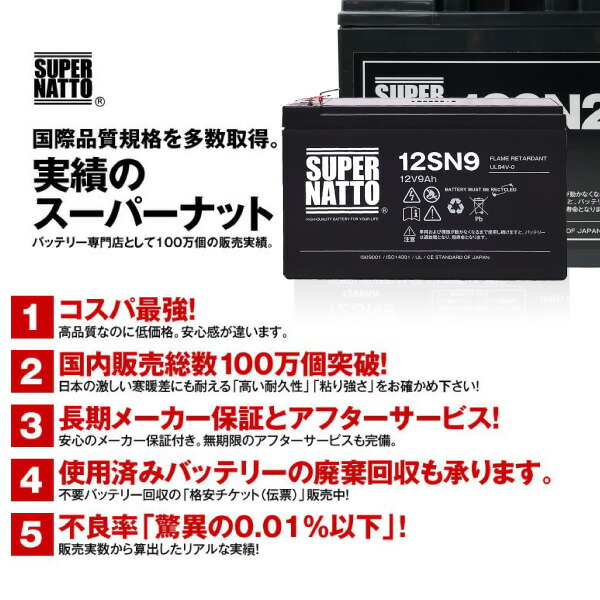 【在庫あり・即納】12SN9【お得！4+個セット】■純正品と完全互換【安心の動作確認済み製品】■NP7-12,WP1236W,NPH7-12,PE12V7.2,PXL12072,HF7-12,HV7-12,HP6.5-12対応■USPバッテリーキットに対応■スーパーナット【安心保証付き】【新品】_9