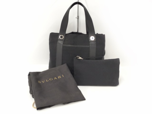 中古】BVLGARI ロゴマニア トートバッグ ポーチ付 レザー キャンバス ...