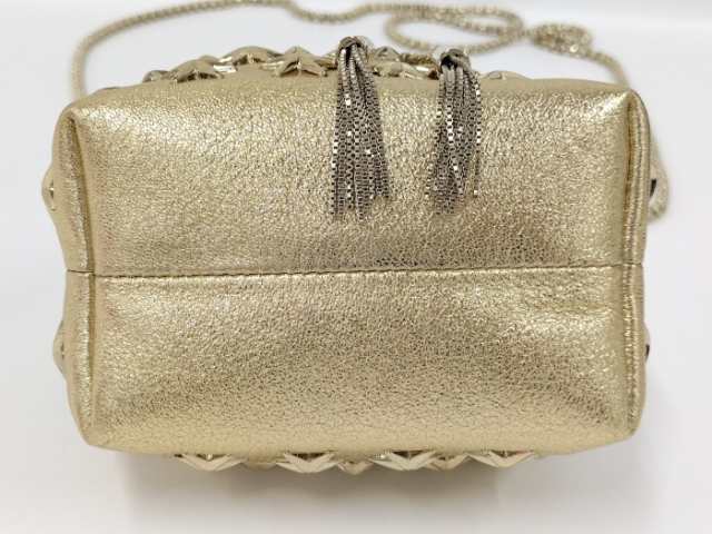 【中古】JIMMY CHOO ボンボン 2WAY チェーンショルダーバッグ マイクロ レザー ゴールド｜au PAY マーケット