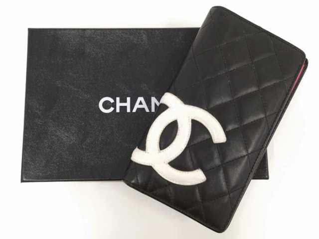 中古】CHANEL ココマーク 二つ折り 長財布 カンボンライン レザー