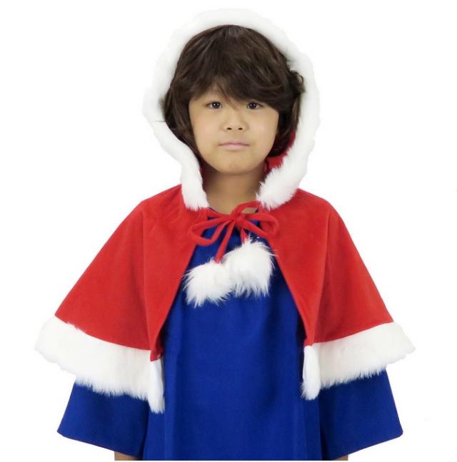 クリスマス フード付きケープ 子供用 （473835）【 コスプレ 衣装 服 キッズ ポンチョ 簡単 サンタコスプレ サンタ服 サンタクロース 仮装 お手軽 コスチューム 】