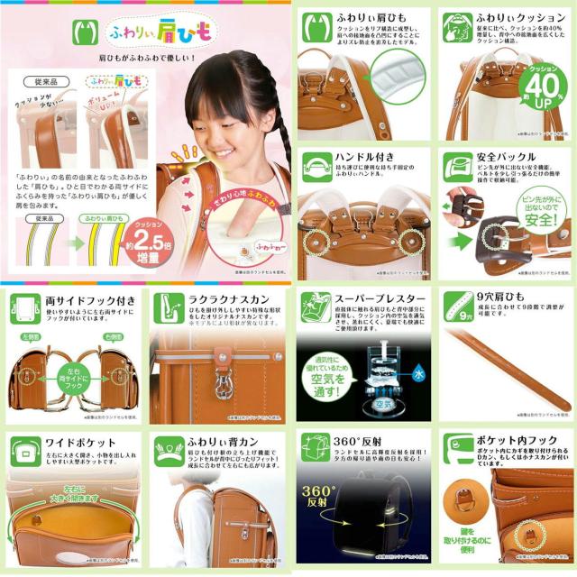 2024年度 ランドセル ふわりぃ 女の子 プラチナセレクト チェストベルト A4フラットファイル対応 タブレットPC対応 クラリーノ 大容量 保証付き 軽量 ピンク キャメル ベージュ パープル 紫 水色 ネイビー 360度反射 のび〜るポケット 日本製 05-83200 定価66,の品_10