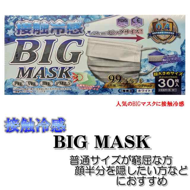 接触冷感 BIG MASK ビッグマスク Q-MAX0.4 大きめサイズ 3層構造