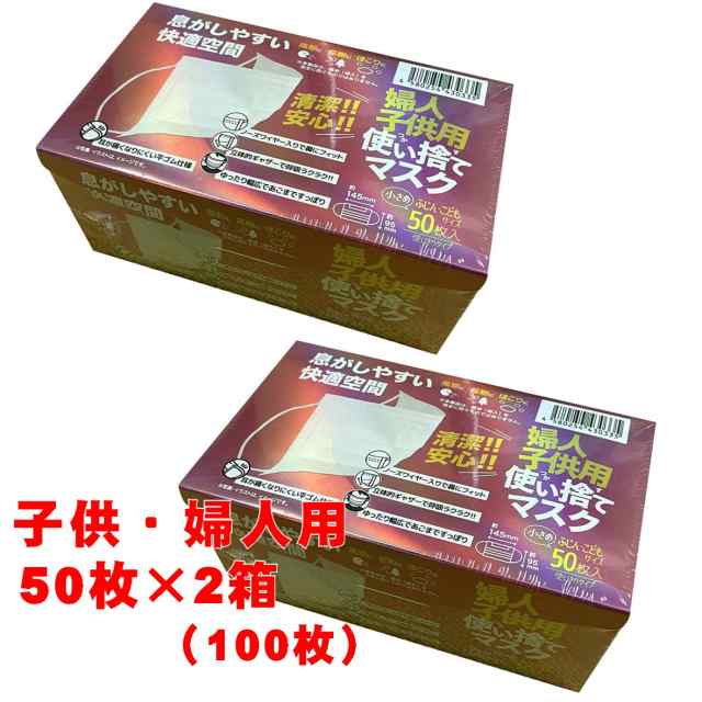 不織布マスク 子供・婦人用 50枚 2箱 合計100枚 子供マスク 小さめ
