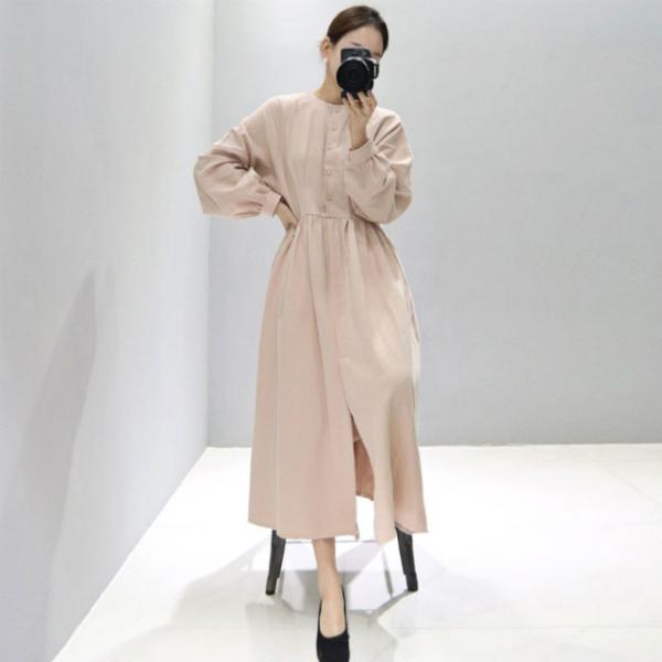 ワンピース チュニック きちんと感あるノーカラーシャツワンピ ラテカラー ゆったりシルエット 体型カバー 人気商品 送料無料 5,442円