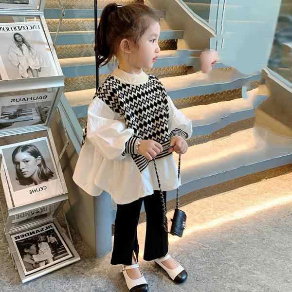トップス キッズ ニット ドッキングシャツ ブラック ホワイト 女の子 保育園 幼稚園 ナチュラル 韓国風 子供服 おしゃれ 総柄 送料無料の通販はau Pay マーケット London Bridge