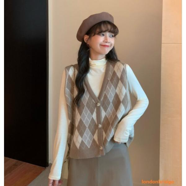 トップス ニット ベスト レディース アーガイル柄 チェック柄 秋 冬 韓国ファッション Vネック カジュアル レイヤード 重ね着 送料無料の通販はau Pay マーケット London Bridge