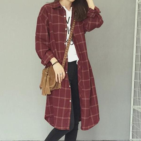 ロング シャツワンピース トップス シャツ ブラウス 春 秋