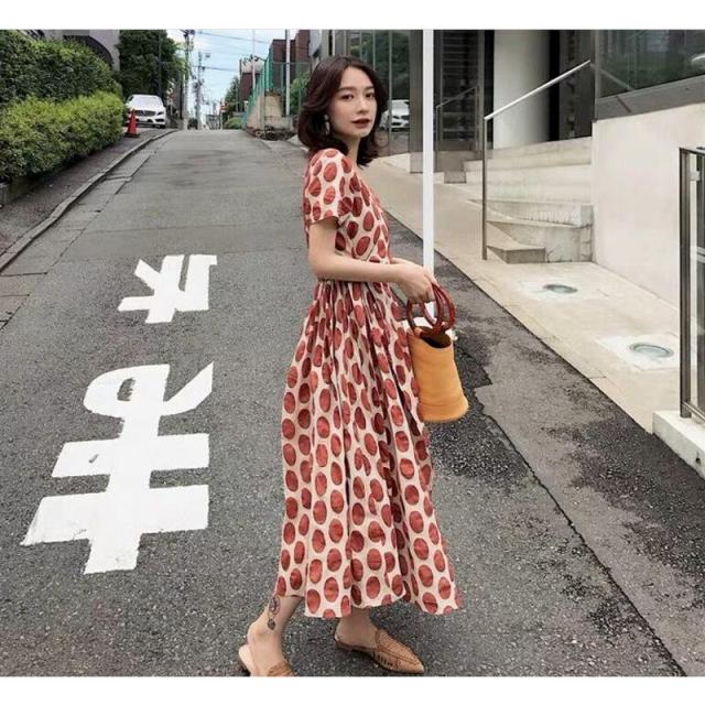 衣装 レディース 格好のいい ミモレ丈 夏 レトロワンピ 清楚 半袖 通い 通学 途轍も無い大きさ A生産ライン 点点柄 お呼ばれ 一般受け 貨物輸送無料