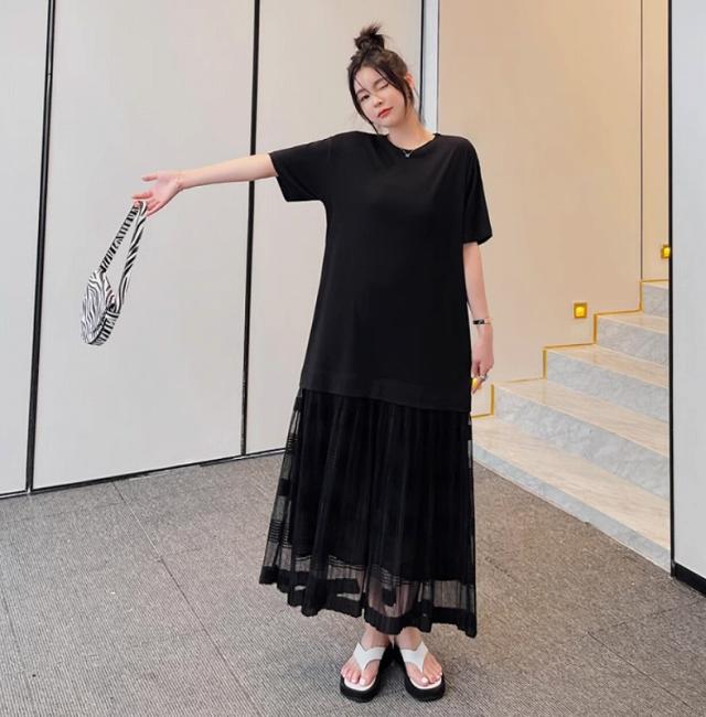 ワンピース レディース 大きいサイズ プラスサイズ 半袖 スカート 裾レース ロング丈 フレア Aライン シアー シースルー 春 夏 送料無料の通販は 5,980円