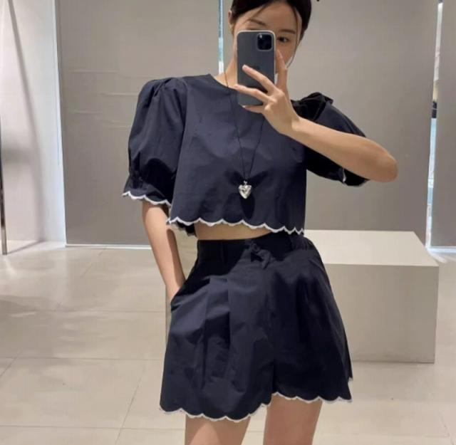 セットアップ レディース トップス ショートパンツ 2点セット ショート丈 ハイウエスト 春 夏 リゾート スカラップレース 送料無料の通販は 6,623円