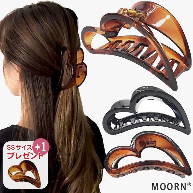 ヘアクリップ ハート バンスクリップ べっ甲風 クリアブラウン 黒