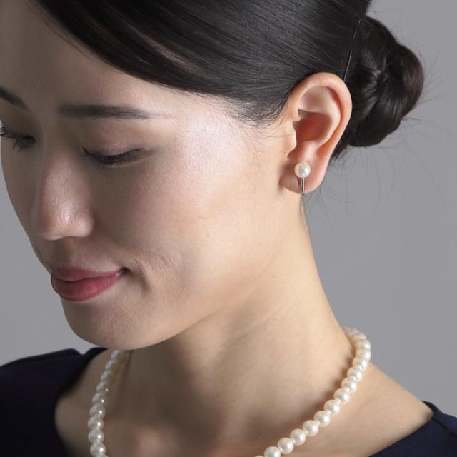 パール イヤリング ピアス 8mm 冠婚葬祭 グレー パール シンプル 一粒 
