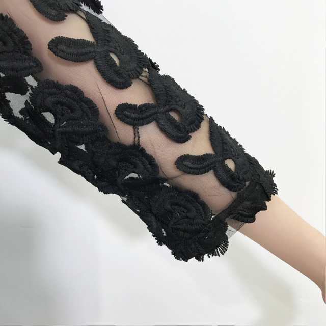 花柄 袖レース 刺繍 カットソー Tシャツ 大人可愛い 七分袖 白