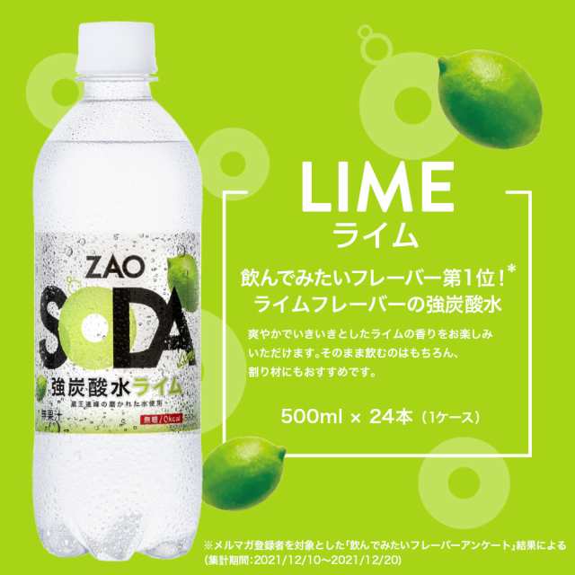 炭酸水 500ml 24本 送料無料 無糖 強炭酸 ZAO SODA プレーン ラベル