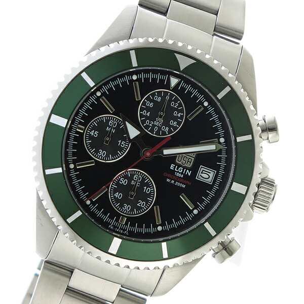 安い価格エルジン ELGIN クロノ クオーツ メンズ 腕時計 FK1409PS-B ブラック ブラック エルジン