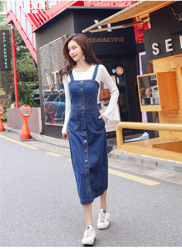 サロペット レディース デニムワンピース デニム ボタン付き