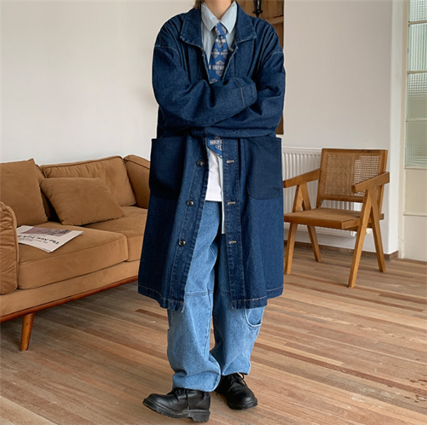 デニムコート ジャケット ロング丈 Gジャン メンズ トレンチコート ジージャン ヴィンテージ 大きいサイズ デニム B系 ストリート アウター デニムコート ジャケット ロング丈 Gジャン メンズ トレンチコート